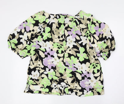 Autograph Womens Multicoloured Floral Polyester Basic Blouse Size 10 V-Neck