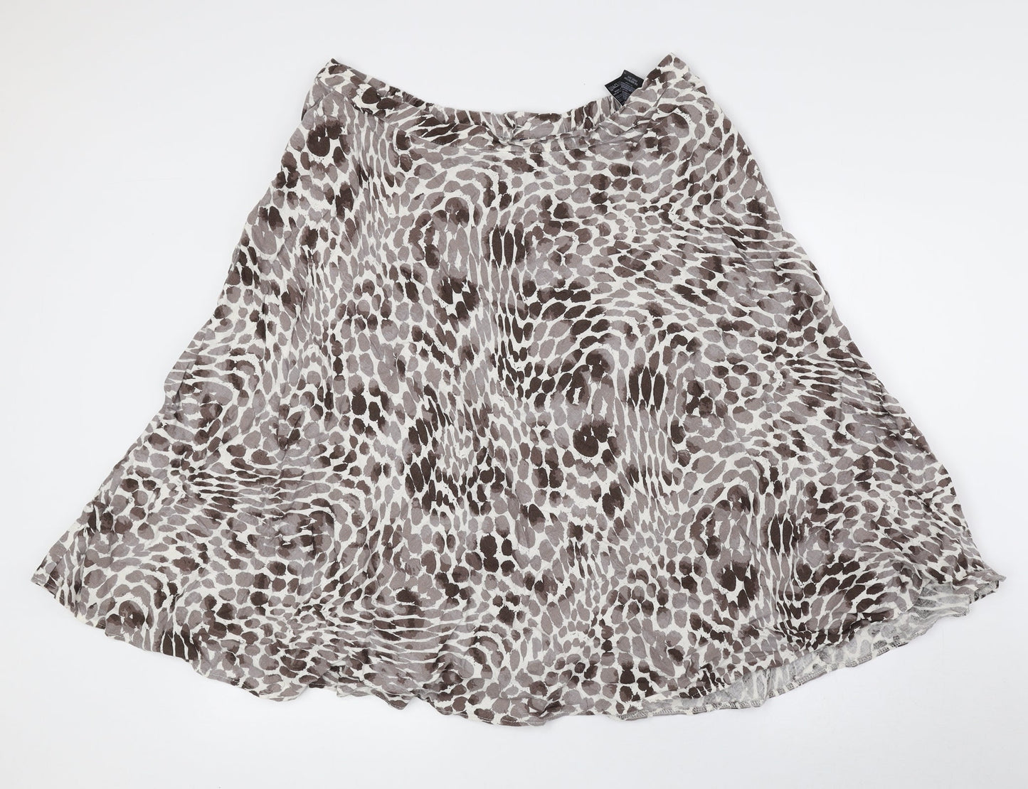 Classic Womens Brown Geometric Flax Flare Skirt Size 16 Zip