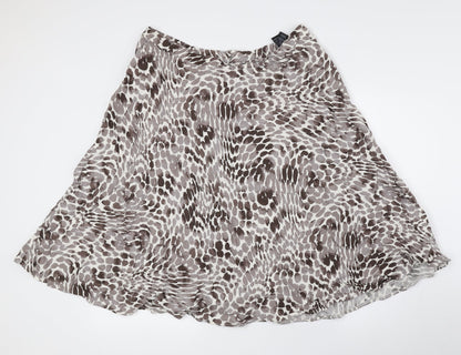 Classic Womens Brown Geometric Flax Flare Skirt Size 16 Zip