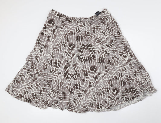 Classic Womens Brown Geometric Flax Flare Skirt Size 16 Zip