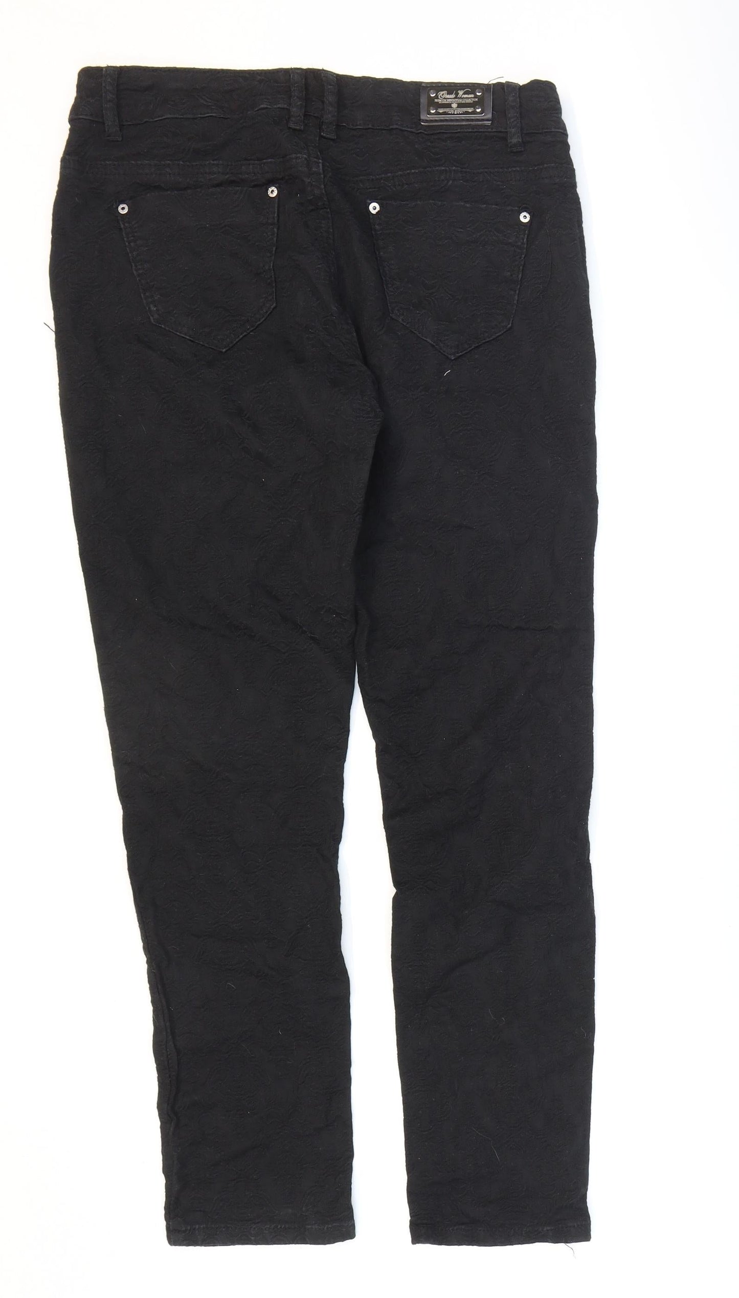 Onado Woman Womens Black Geometric Cotton Skinny Jeans Size 10 L27 in Regular Zip - Damaske