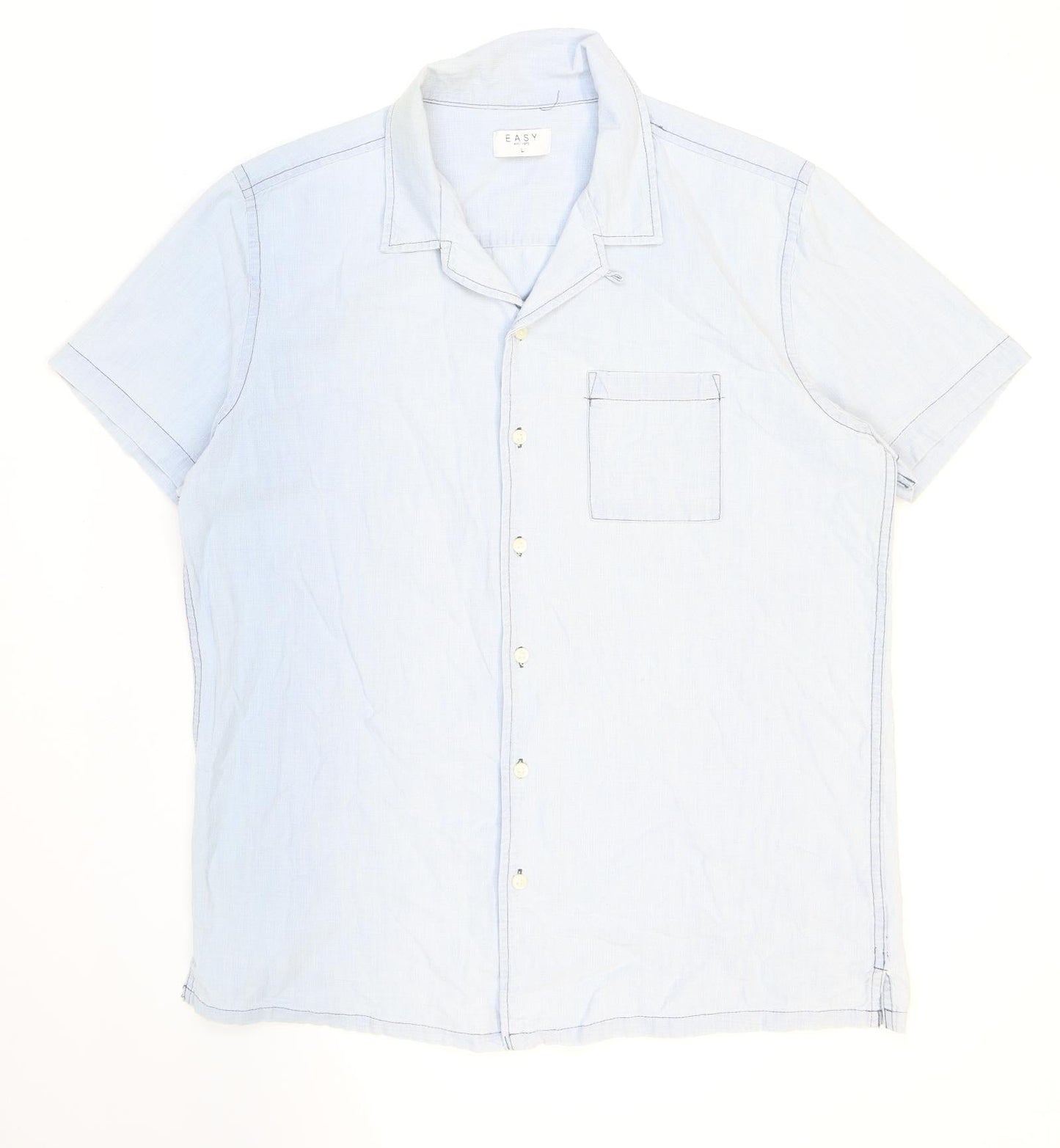 Mens UK Size L Easy Blue  Button-Up Short Sleeve Casual Shirt