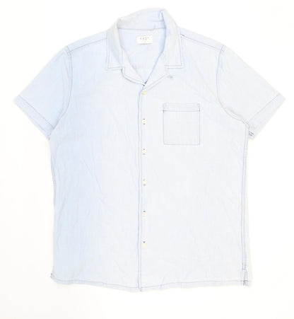 Mens UK Size L Easy Blue  Button-Up Short Sleeve Casual Shirt