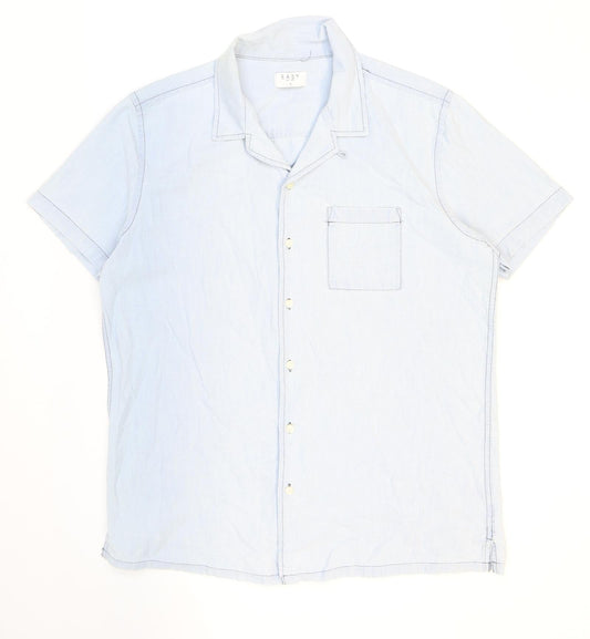 Mens UK Size L Easy Blue  Button-Up Short Sleeve Casual Shirt
