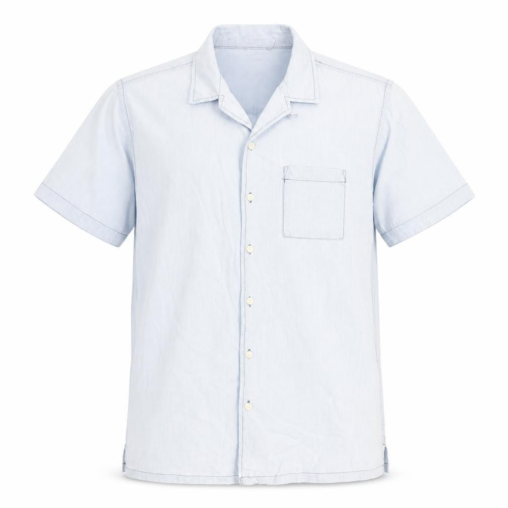 Mens UK Size L Easy Blue  Button-Up Short Sleeve Casual Shirt