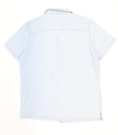 Mens UK Size L Easy Blue  Button-Up Short Sleeve Casual Shirt