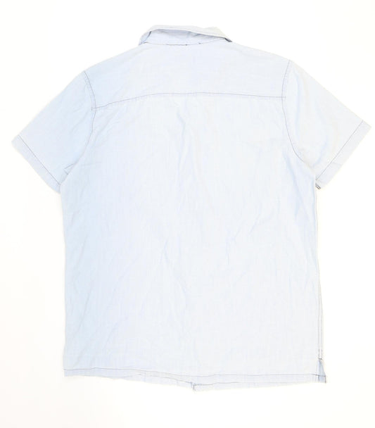 Mens UK Size L Easy Blue  Button-Up Short Sleeve Casual Shirt