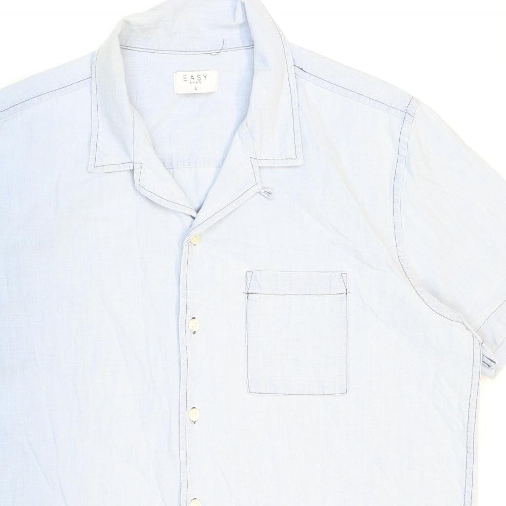 Mens UK Size L Easy Blue  Button-Up Short Sleeve Casual Shirt