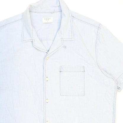 Mens UK Size L Easy Blue  Button-Up Short Sleeve Casual Shirt
