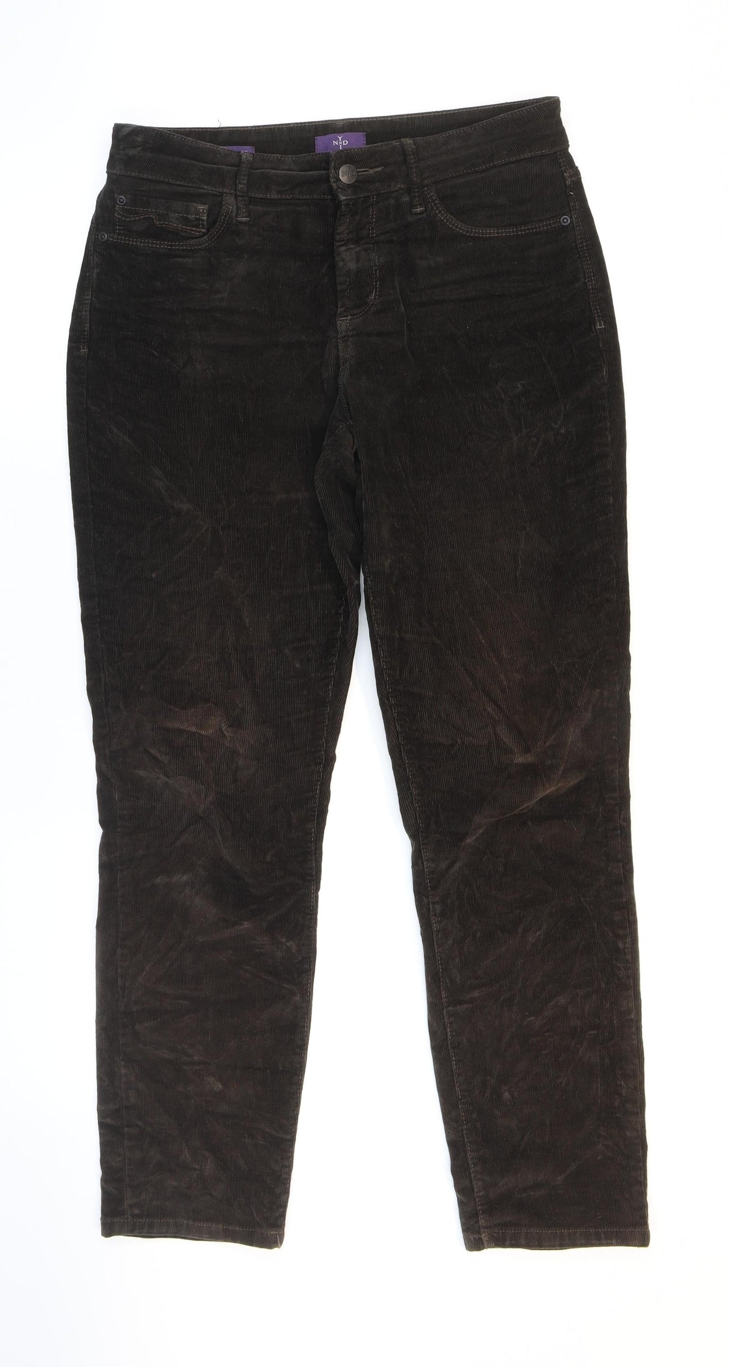 NYJD Womens Brown Cotton Chino Trousers Size 6 L26 in Regular Zip