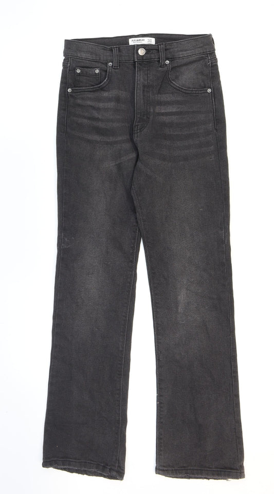 Pull&Bear Womens Black Cotton Straight Jeans Size 6 L27 in Regular Zip