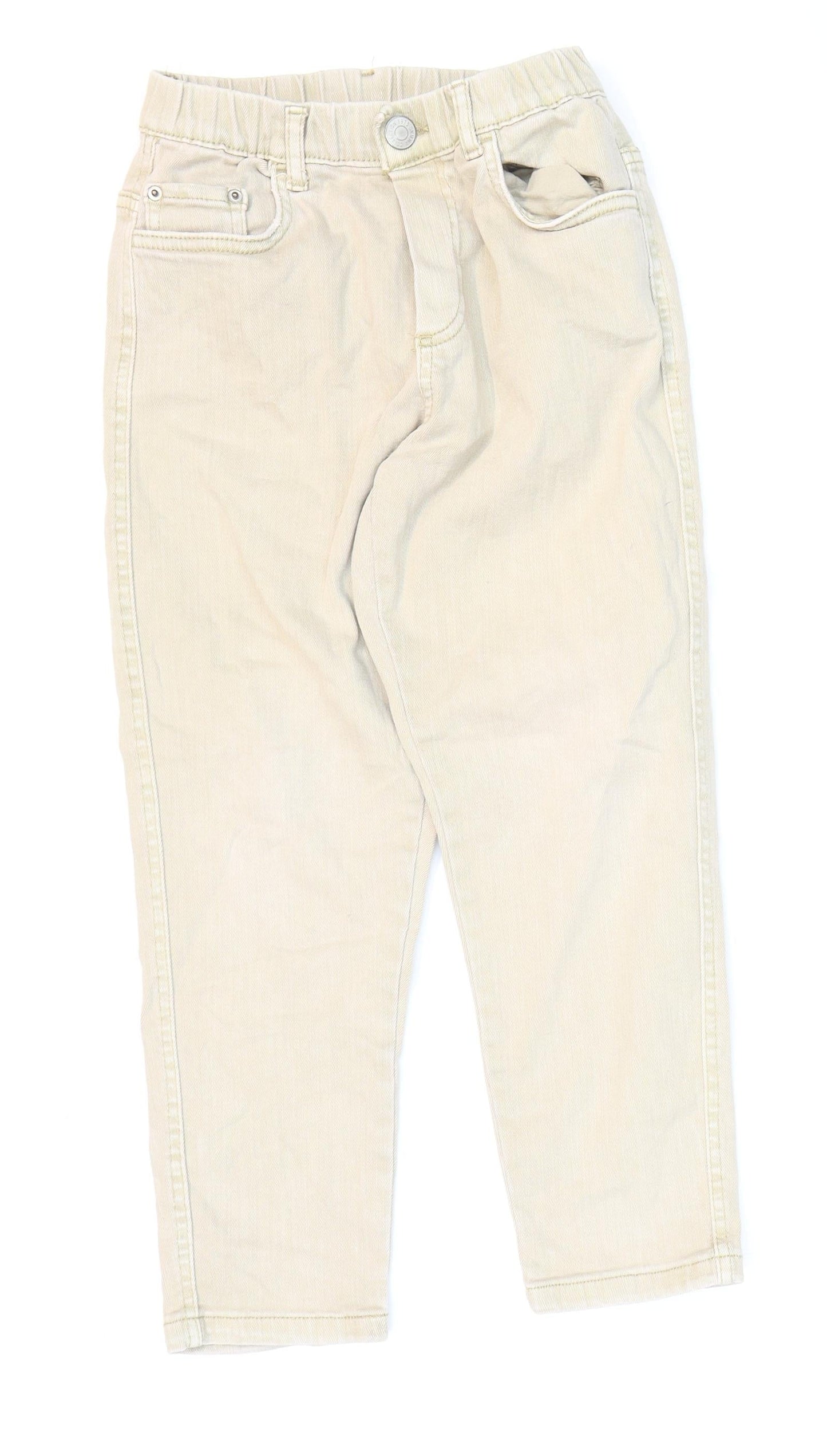 Zara Girls Ivory Cotton Straight Jeans Size 8 Years Regular Zip