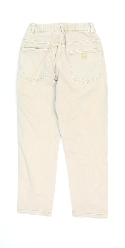 Zara Girls Ivory Cotton Straight Jeans Size 8 Years Regular Zip