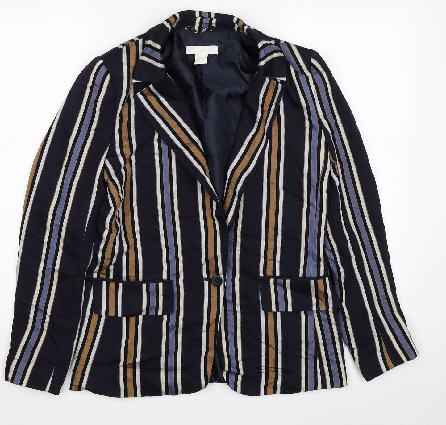 H&M Womens Blue Striped Viscose Jacket Blazer Size 6