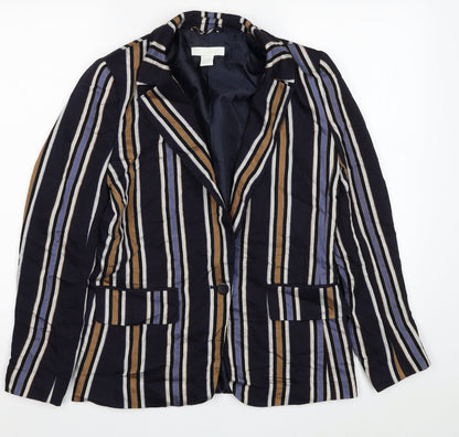 H&M Womens Blue Striped Viscose Jacket Blazer Size 6