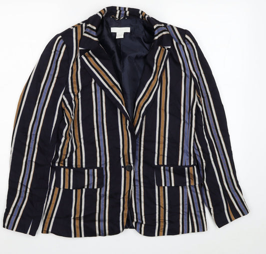 H&M Womens Blue Striped Viscose Jacket Blazer Size 6