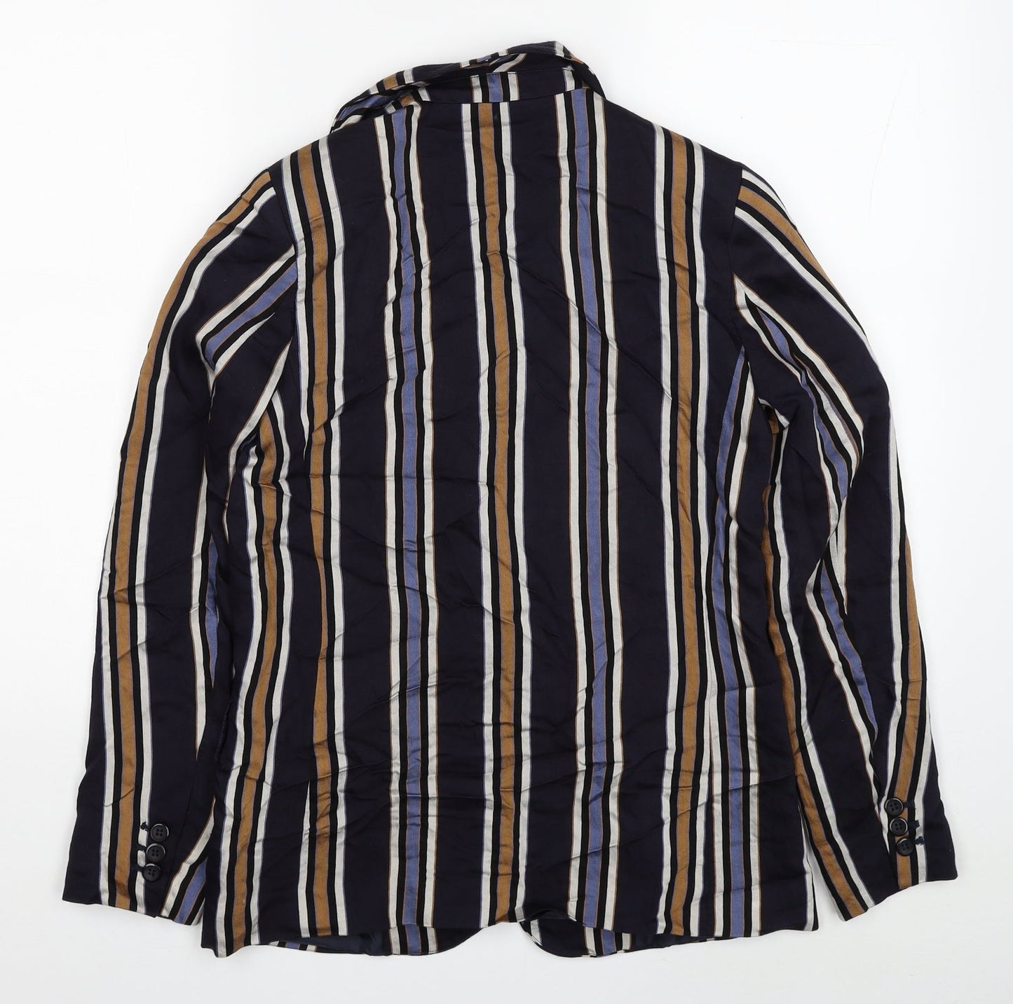 H&M Womens Blue Striped Viscose Jacket Blazer Size 6