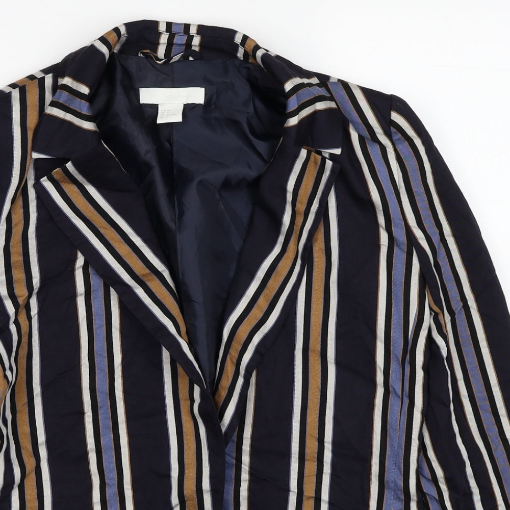 H&M Womens Blue Striped Viscose Jacket Blazer Size 6