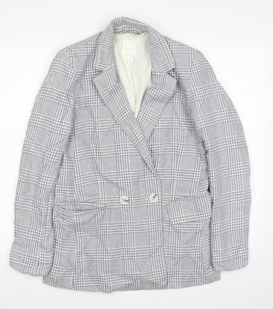 H&M Womens Grey Plaid Jacket Blazer Size 8 Button