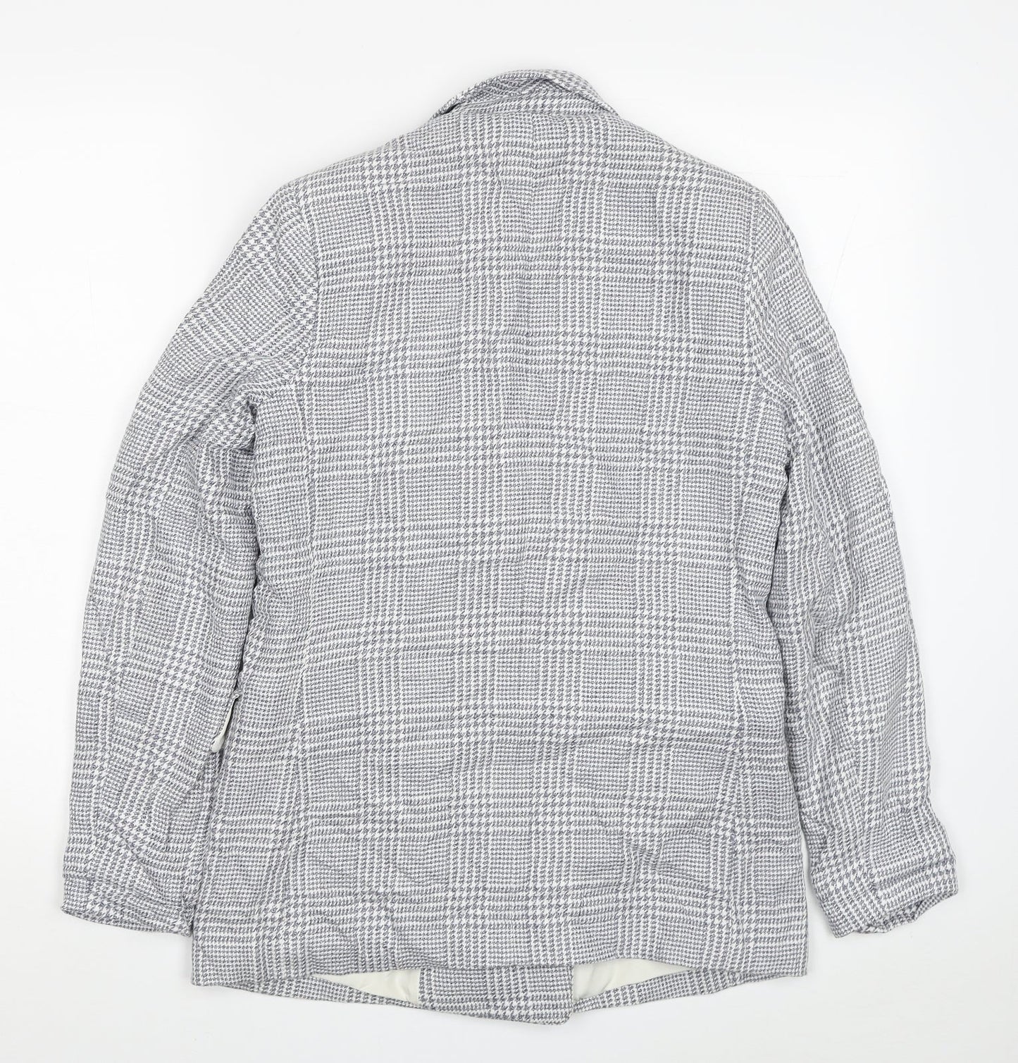 H&M Womens Grey Plaid Jacket Blazer Size 8 Button