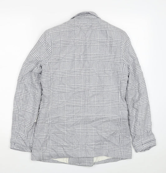 H&M Womens Grey Plaid Jacket Blazer Size 8 Button