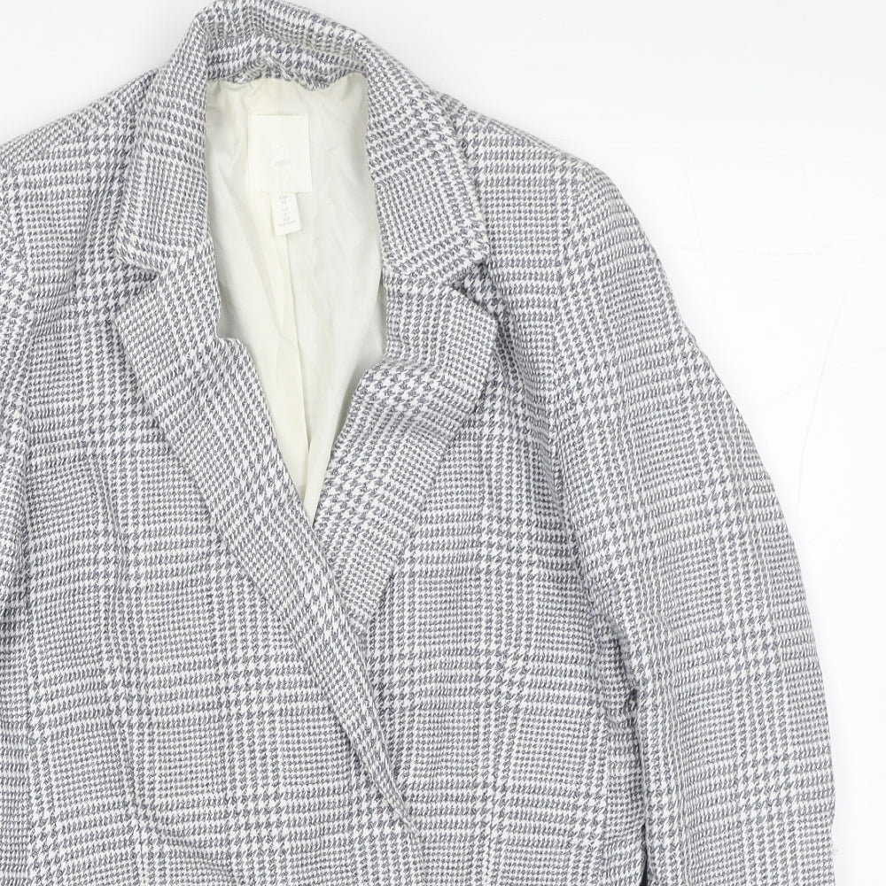 H&M Womens Grey Plaid Jacket Blazer Size 8 Button