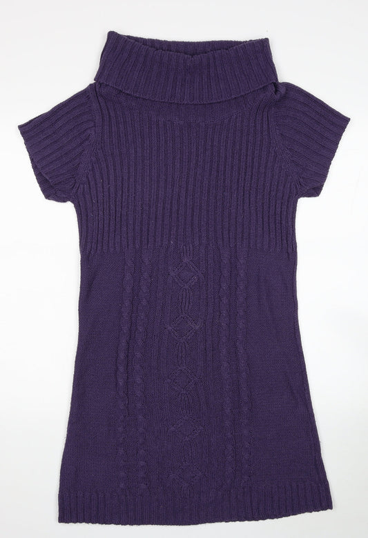 ESMARA Womens Purple Acrylic Jumper Dress Size 14 Roll Neck Pullover