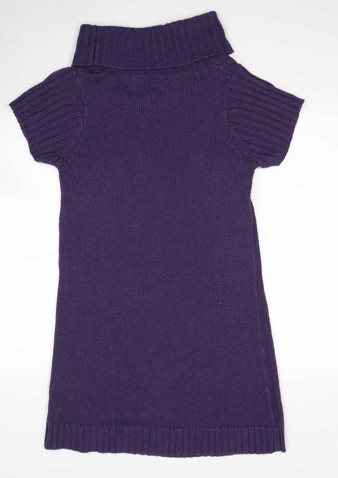 ESMARA Womens Purple Acrylic Jumper Dress Size 14 Roll Neck Pullover