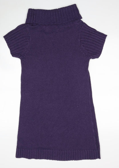 ESMARA Womens Purple Acrylic Jumper Dress Size 14 Roll Neck Pullover