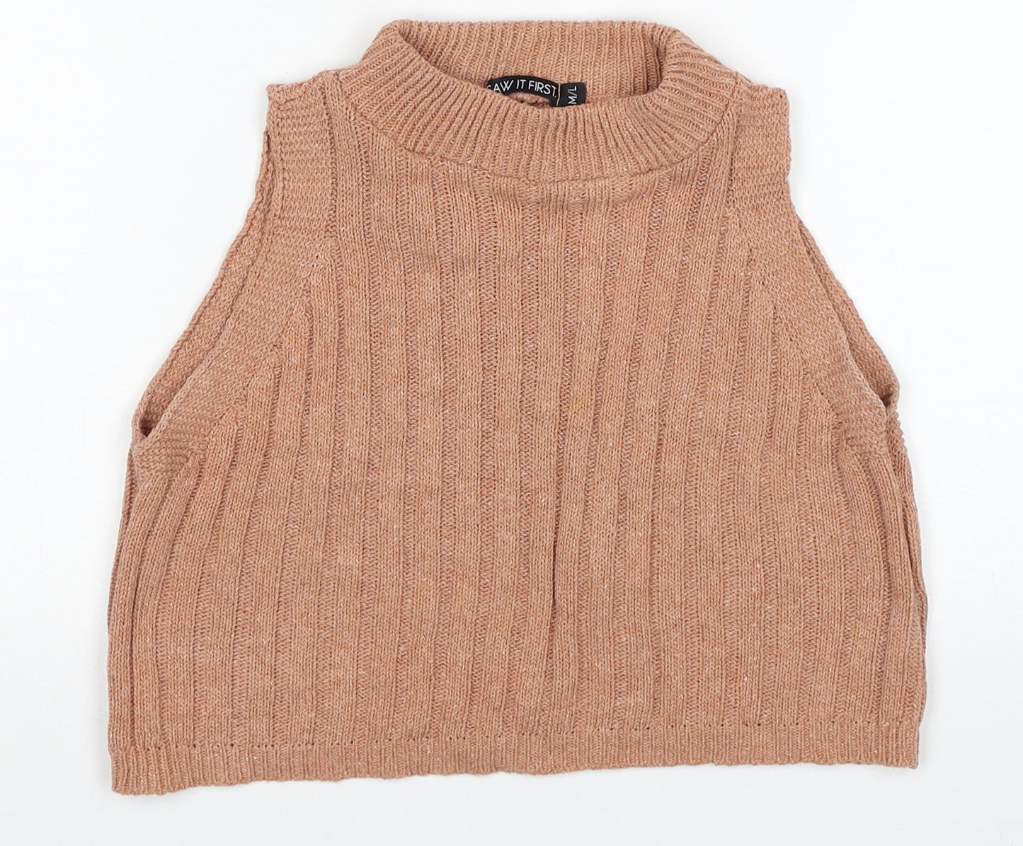 I SAW IT FIRST Womens Beige Cotton Cropped Tank Size M Mock Neck