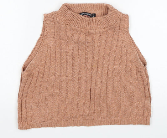 I SAW IT FIRST Womens Beige Cotton Cropped Tank Size M Mock Neck