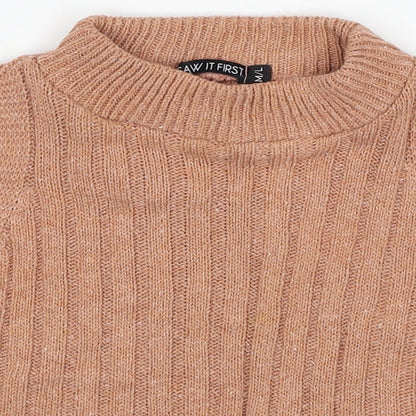 I SAW IT FIRST Womens Beige Cotton Cropped Tank Size M Mock Neck