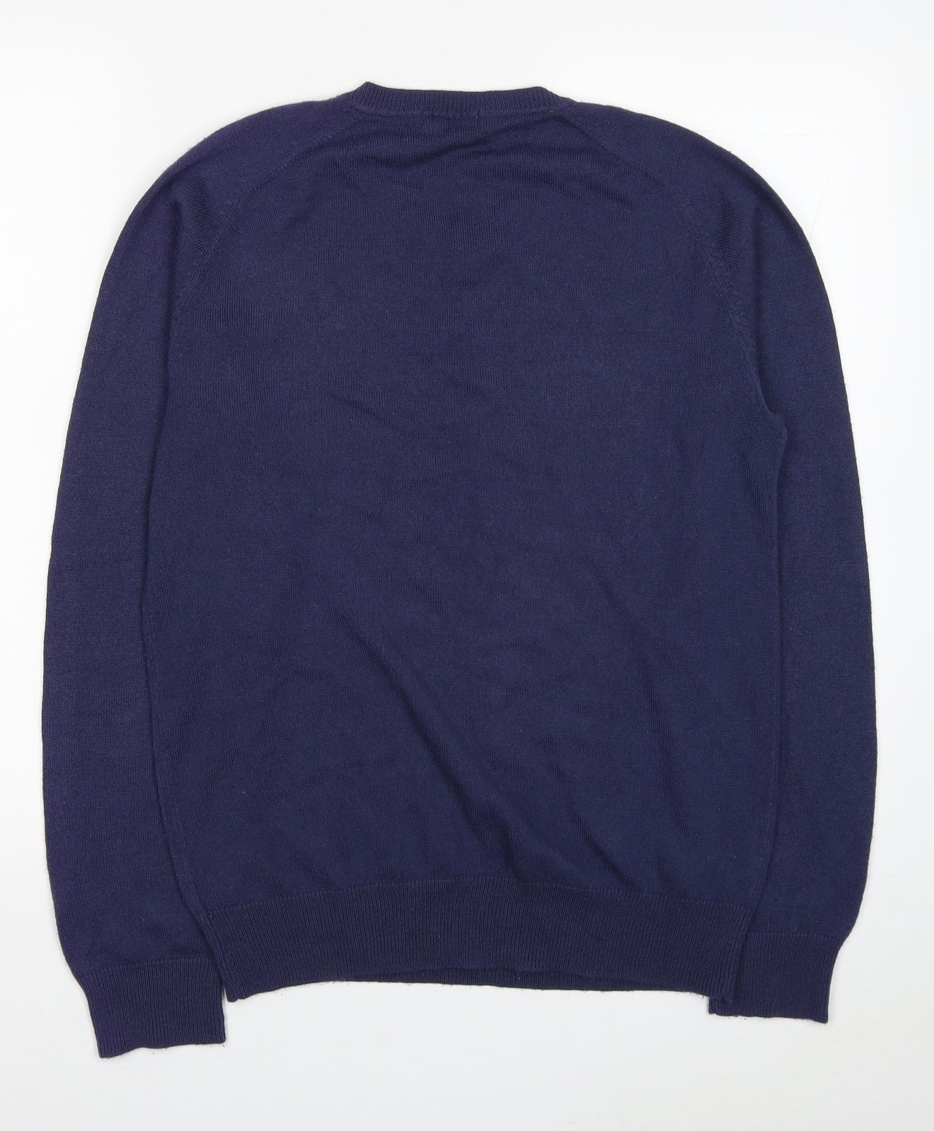 F&F Mens Blue V-Neck Acrylic Pullover Jumper Size S