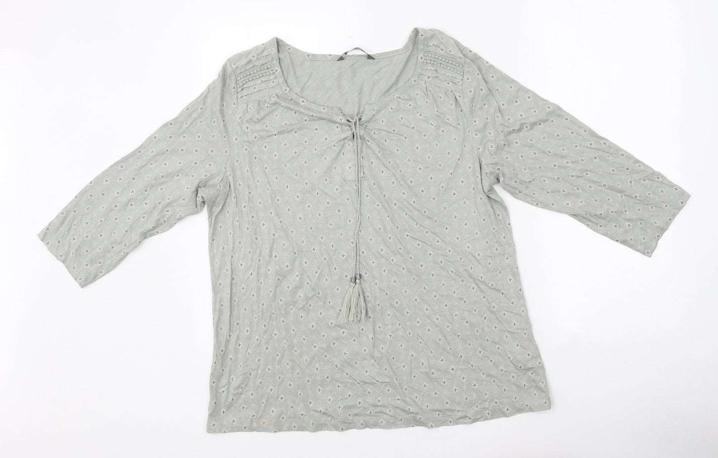 Bonmarché Womens Green Geometric Polyester Jersey T-Shirt Size 16 V-Neck