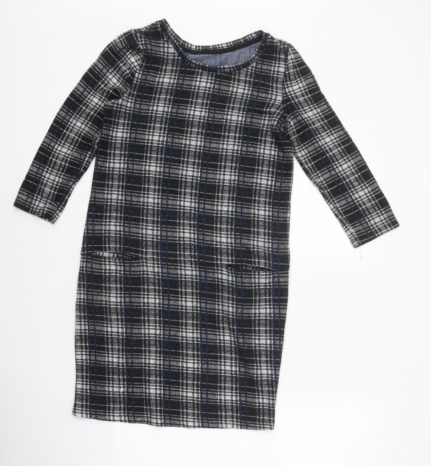 TU Womens Black Check Polyester Shift Size 8 Round Neck Pullover