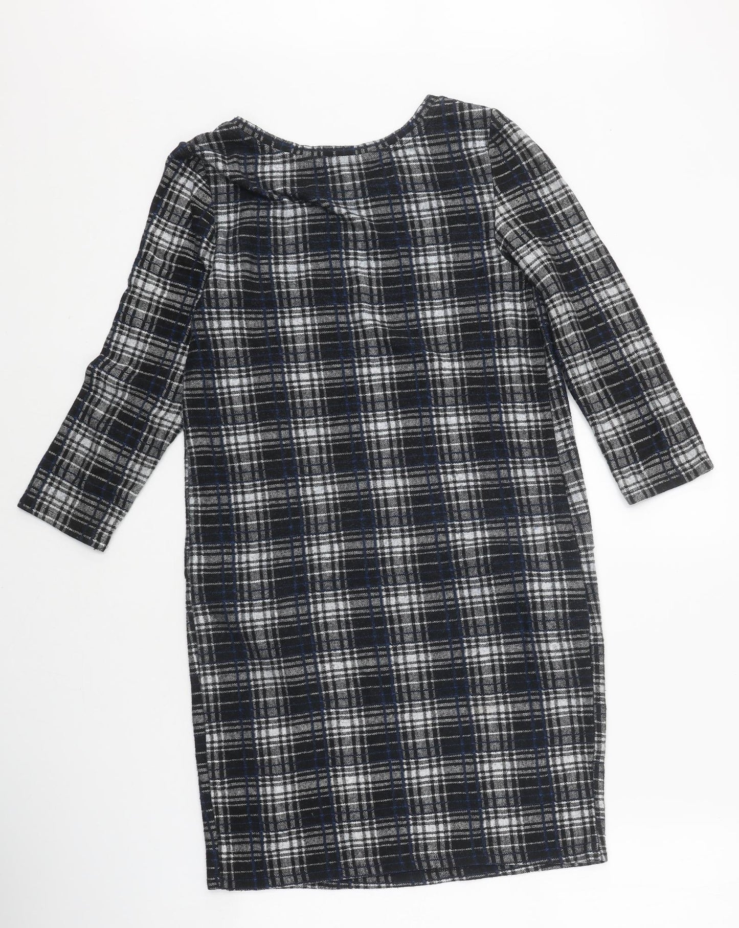 TU Womens Black Check Polyester Shift Size 8 Round Neck Pullover