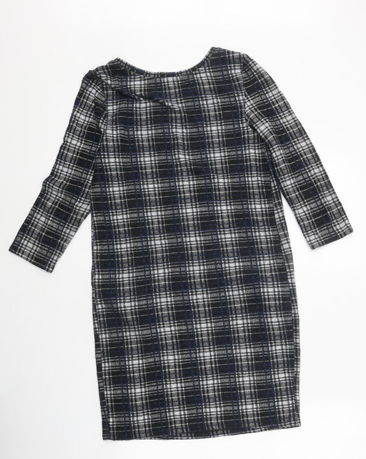 TU Womens Black Check Polyester Shift Size 8 Round Neck Pullover