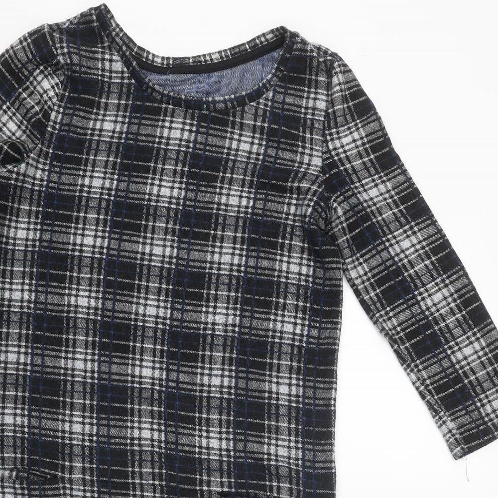 TU Womens Black Check Polyester Shift Size 8 Round Neck Pullover