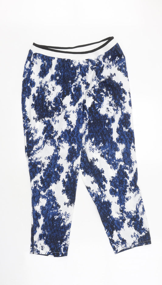 Only Womens Blue Geometric Polyester Capri Trousers Size 38 L28 in Regular