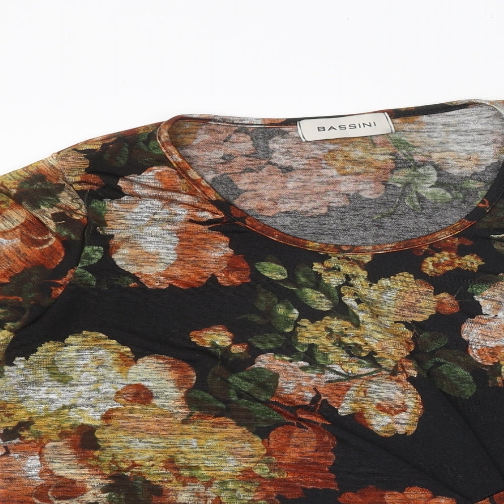 Bassino Womens Multicoloured Floral Polyester Jersey T-Shirt Size 12 Round Neck