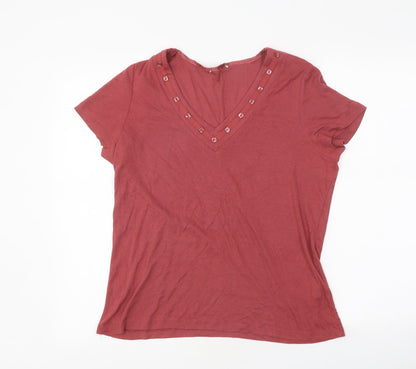 George Womens Red Polyester Basic T-Shirt Size 12 Round Neck