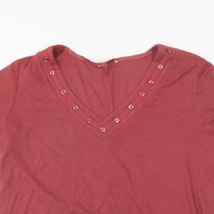 George Womens Red Polyester Basic T-Shirt Size 12 Round Neck
