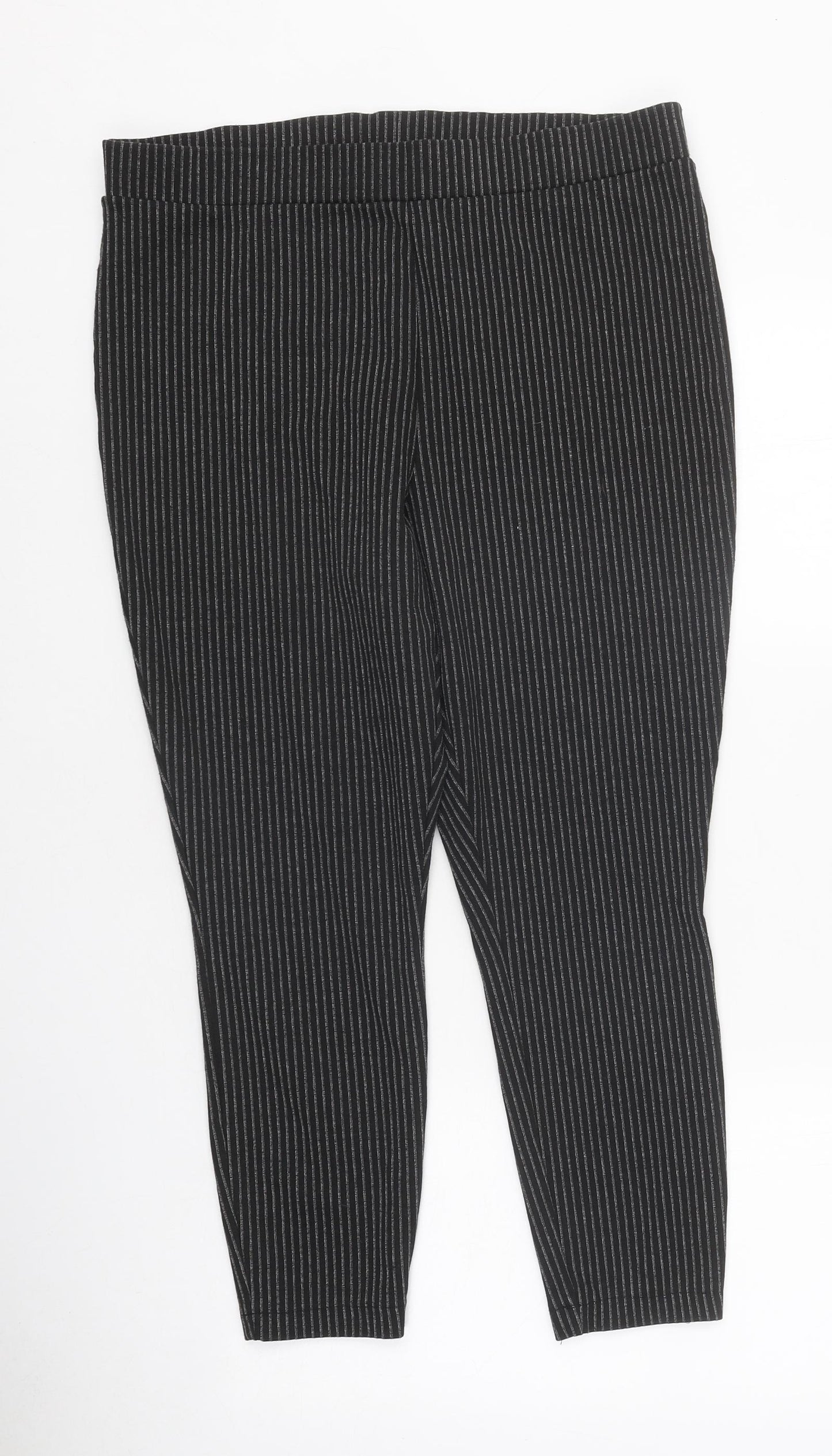 Papaya Mens Black Striped Polyester Trousers Size 18 L24 in Regular