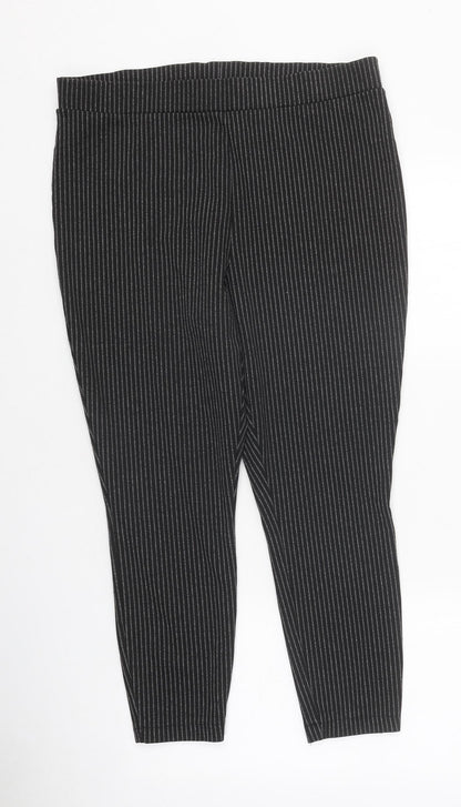 Papaya Mens Black Striped Polyester Trousers Size 18 L24 in Regular