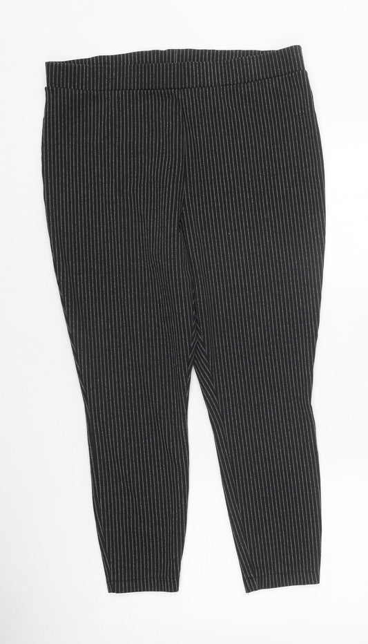 Papaya Mens Black Striped Polyester Trousers Size 18 L24 in Regular