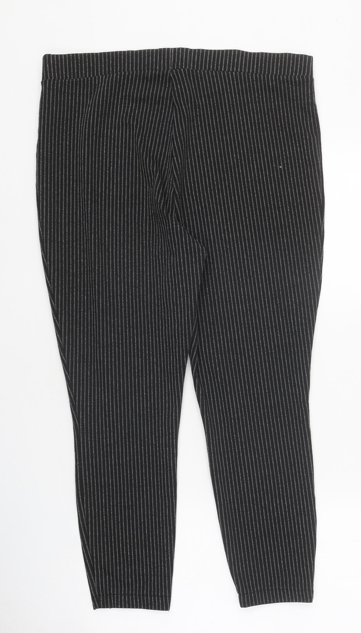 Papaya Mens Black Striped Polyester Trousers Size 18 L24 in Regular