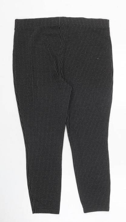Papaya Mens Black Striped Polyester Trousers Size 18 L24 in Regular