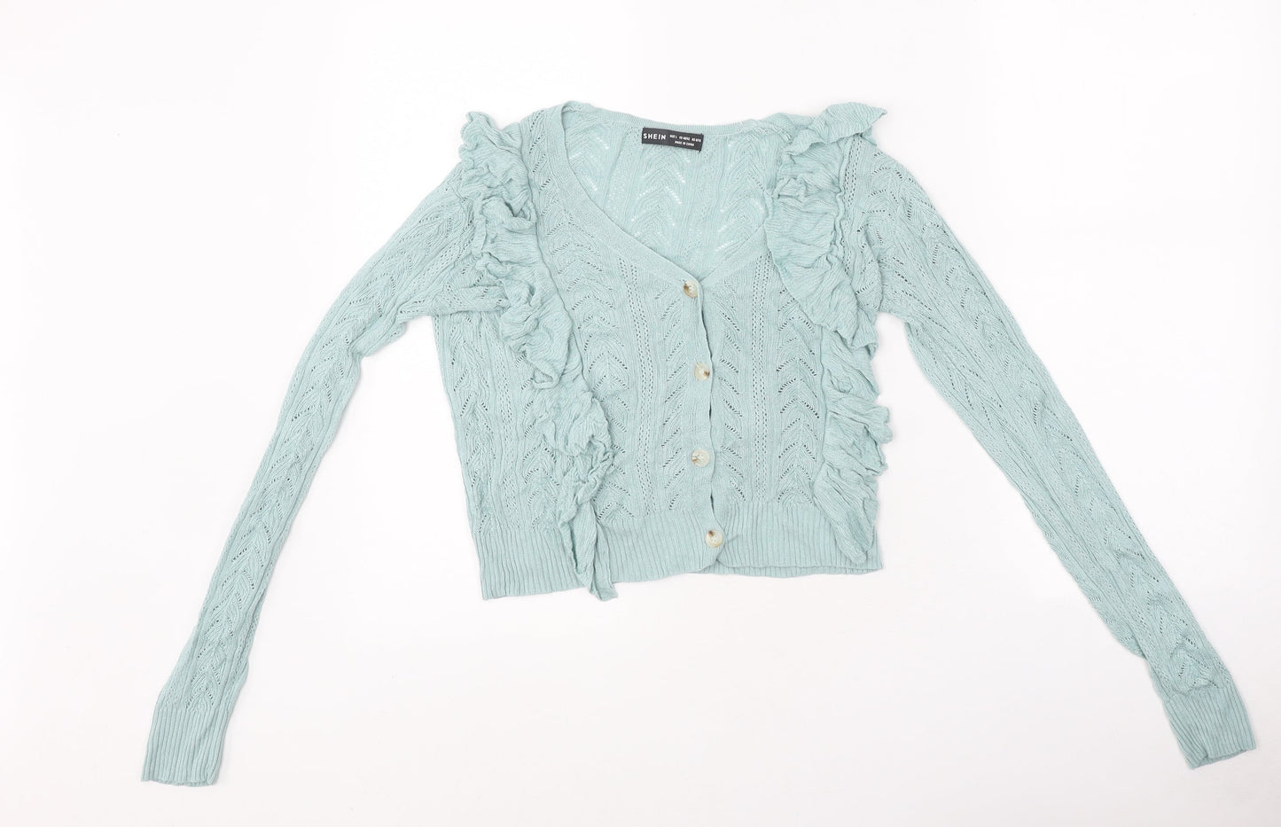 SheIn Womens Blue V-Neck Polyester Cardigan Jumper Size L