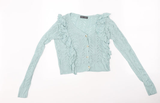 SheIn Womens Blue V-Neck Polyester Cardigan Jumper Size L