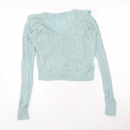 SheIn Womens Blue V-Neck Polyester Cardigan Jumper Size L